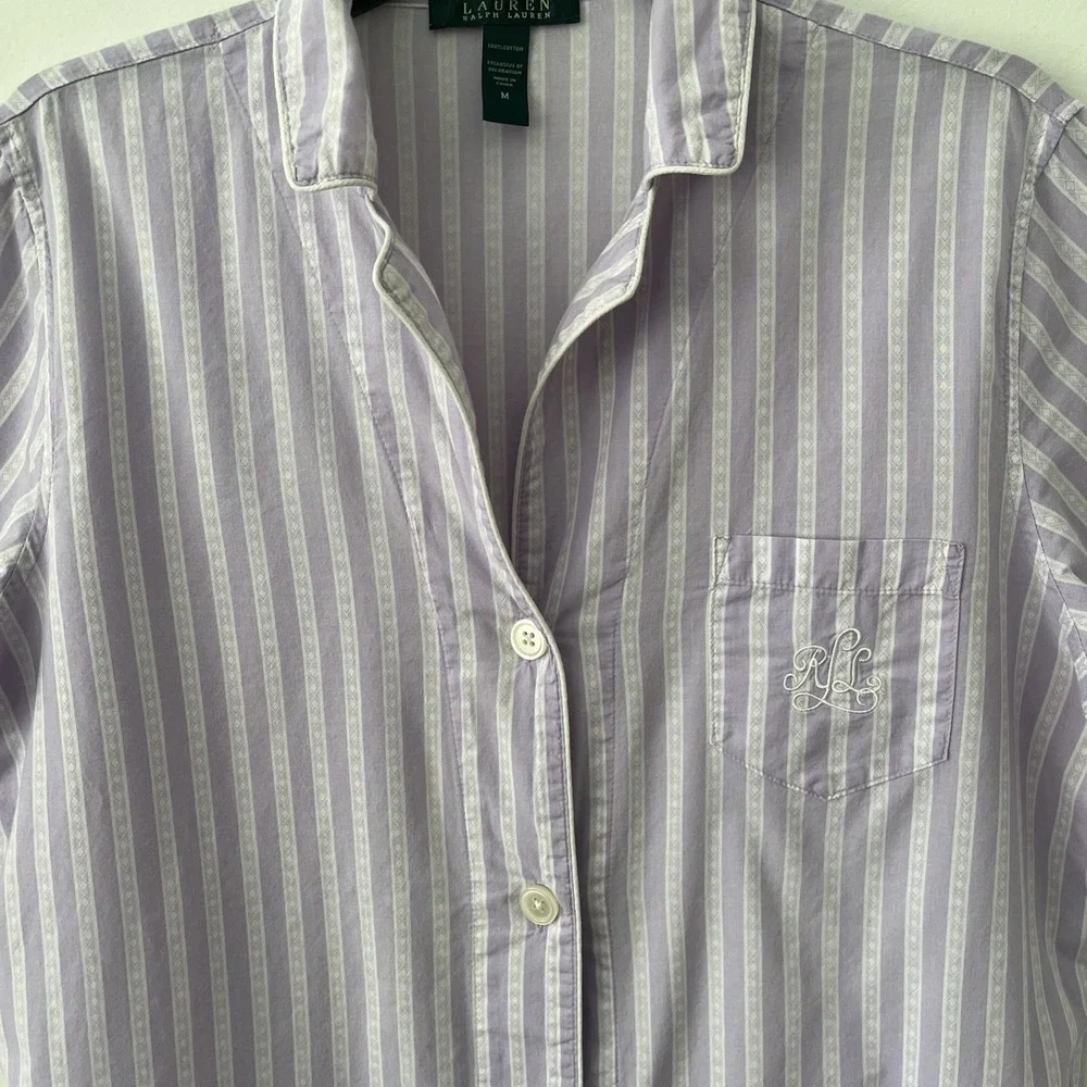Lauren Ralph Lauren Purple White Striped Pajama Top Medium Preppy Loungewear